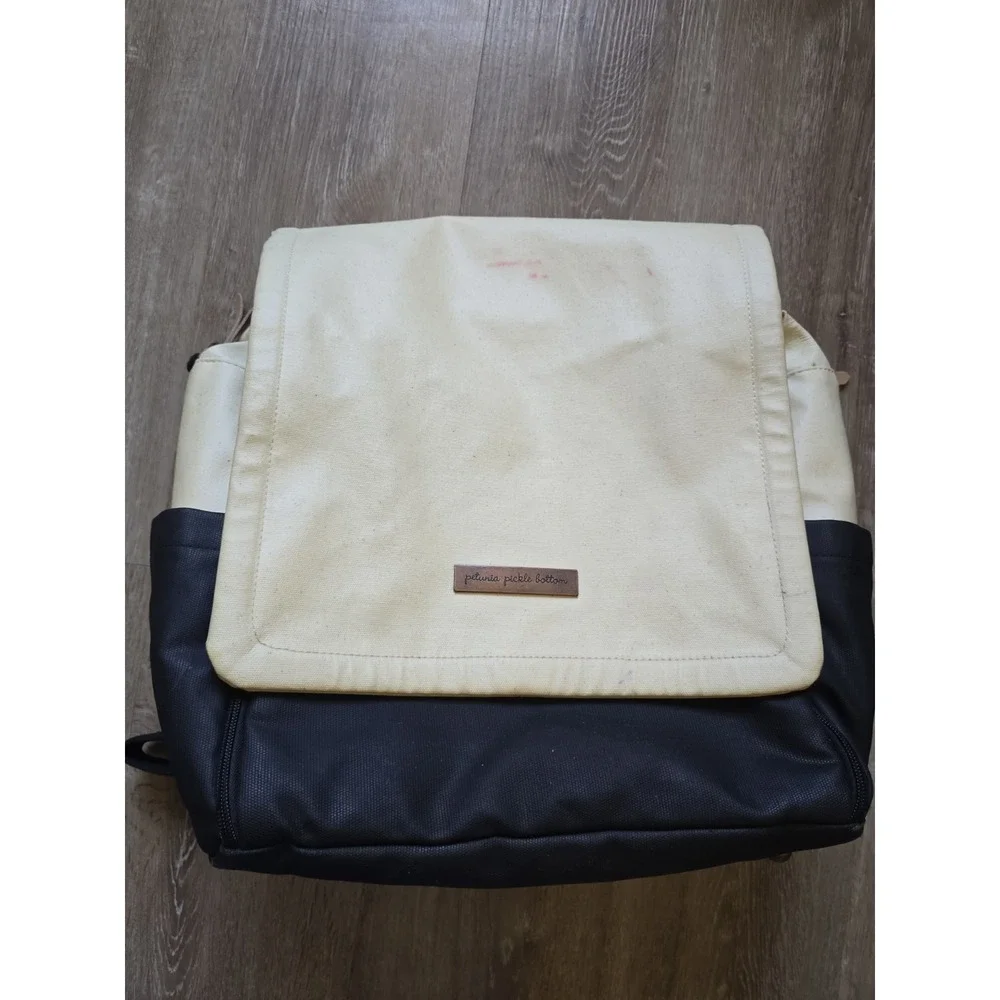 Petunia Pickle Bottom Diaper Bag Backpack Cream Black Colorblock Coated Cotton